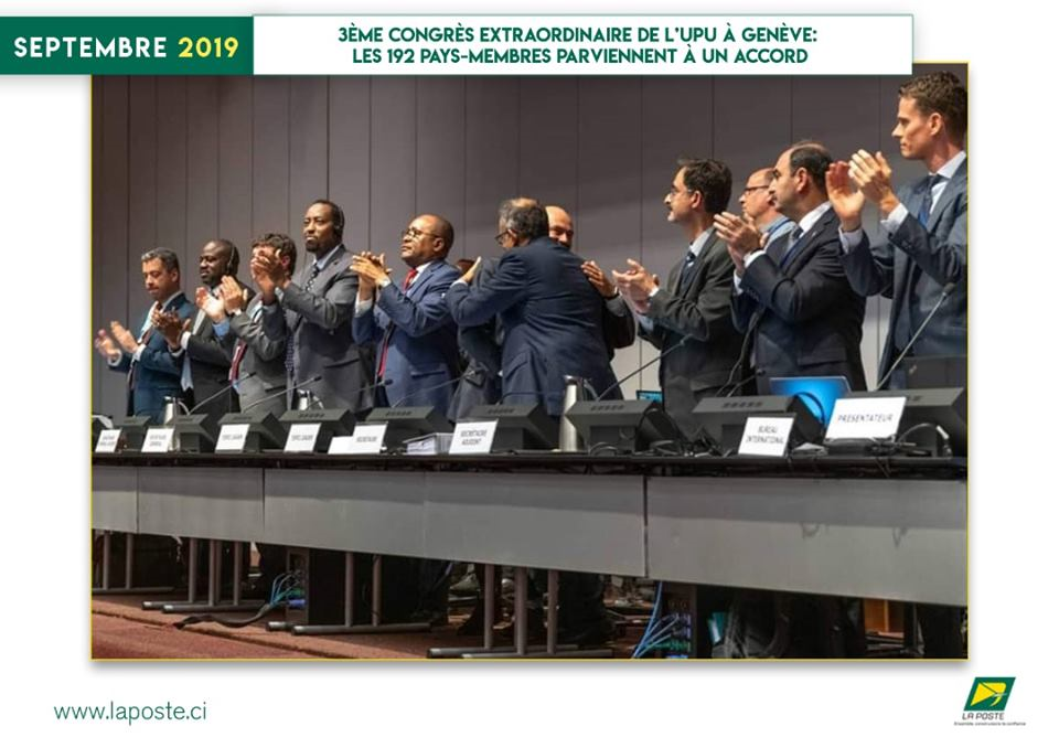 3ème Congrès extraordinaire de l’UPU (Union postale universelle) à Genève : Les 192 pays-membres parviennent à un accord et sauvent l’unité de l’UPU.